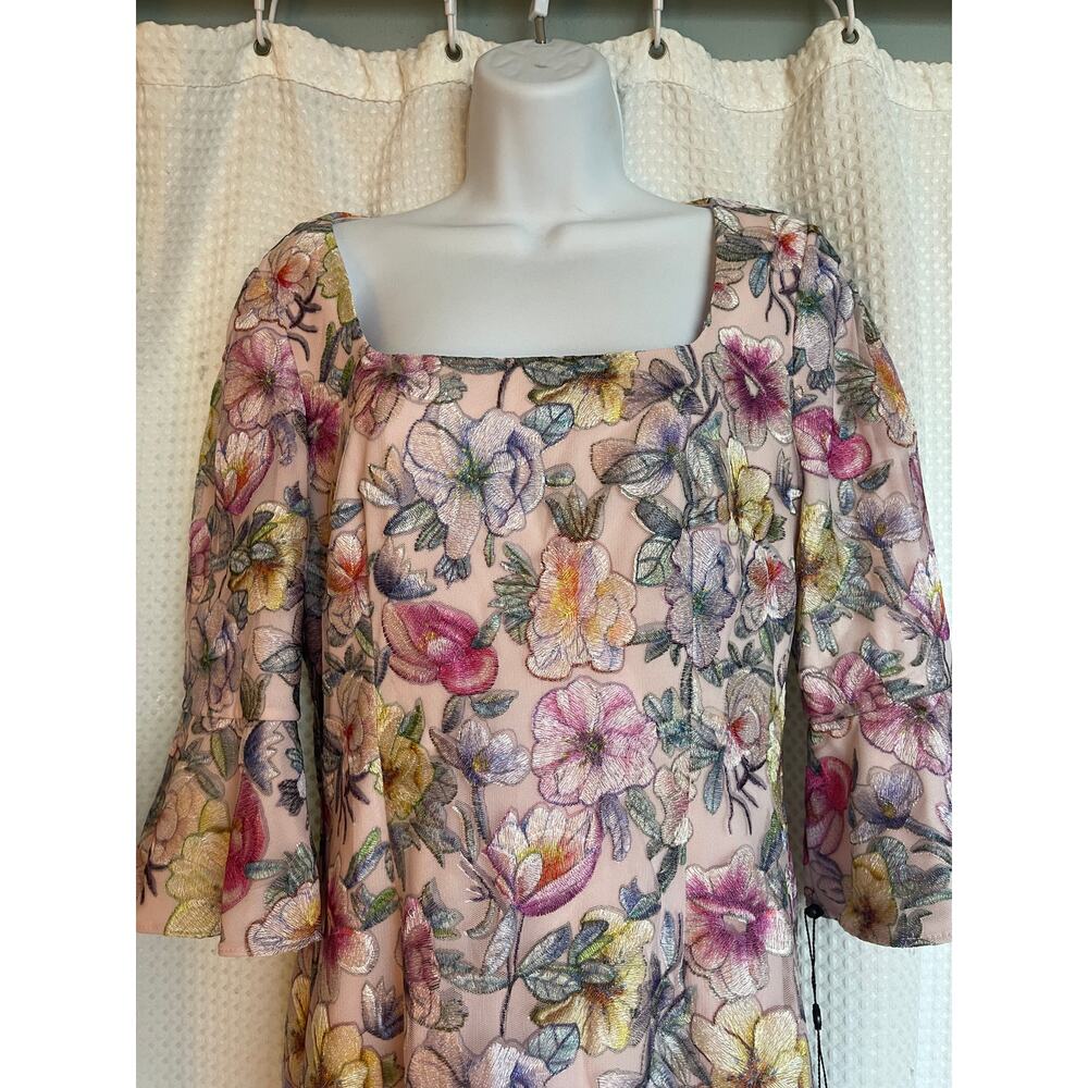 Adrianna Papell Floral Embroidered Mesh Sheath Dress Blush Pink Size 8 NWT - Picture 8 of 12